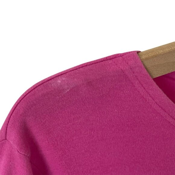 Christian Dior Vintage 80s Crop Top S Pink 3/4 Sleeve Front Tie Blouse Designer - Picture 5 of 13